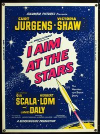 1n138 I AIM AT THE STARS 30x40 poster '60 scientist Wernher Von Braun biography, cool rocket image!