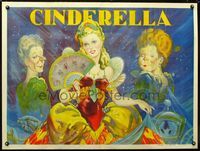 1n014 CINDERELLA stage play British quad movie poster '30s beautiful stone litho close up art!