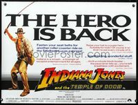 1n039 INDIANA JONES & THE TEMPLE OF DOOM British quad poster '84 artwork of Harrison Ford whipping!
