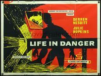 1n046 LIFE IN DANGER British quad movie poster '64 mad killer on the loose, really cool artwork!