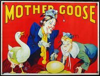 1n056 MOTHER GOOSE stage play British quad '30s cool stone litho art of mom, goose and golden egg!