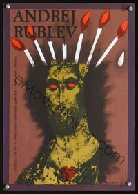 1o457 ANDREI RUBLEV Czech movie poster R87 Andrei Tarkovsky, wild candle-in-head art by Zaissis!