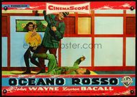1o099 BLOOD ALLEY Italian photobusta poster '55 John Wayne attacks Chinese soldier, Lauren Bacall