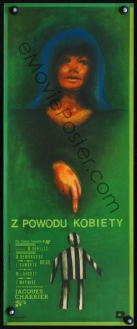 1o713 BECAUSE BECAUSE OF A WOMAN Polish 12x29 movie poster '63 cool art by Jolanta Karozewska!