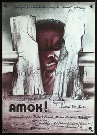 1o476 AMOK Polish movie poster '82 cool face smashed in rocks artwork by J. Gluszek!