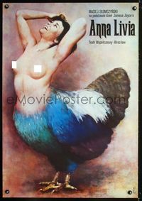 1o479 ANNA LIVIA Polish stage play poster '90s wild half naked woman half chicken art by Aleksiun!
