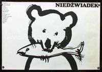 1o484 BEAR Polish '88 Jean-Jacques Annaud's L'Ours, cool art with fish in mouth by M. Wasilewski!
