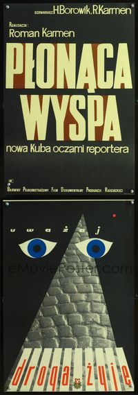 1o710 PLONACA WYSPA two-sided Polish 16x23 poster '60s Roman Karmen Russian documentary, cool art!
