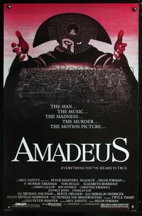 1p016 AMADEUS one-sheet movie poster '84 Milos Foreman, Mozart biography, cool artwork!