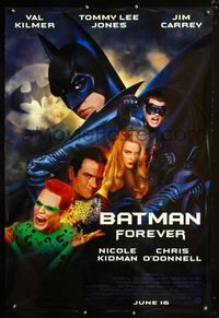 1p036 BATMAN FOREVER cast advance one-sheet movie poster '95 Val Kilmer, Nicole Kidman