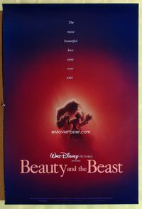 1p048 BEAUTY & THE BEAST DS one-sheet movie poster '91 Walt Disney cartoon classic!