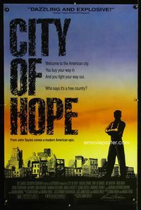1p077 CITY OF HOPE one-sheet poster '91 John Sayles, you buy your way in and fight your way out!