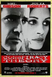 1p082 CONSPIRACY THEORY DS advance one-sheet poster '97 Mel Gibson, Julia Roberts, Patrick Stewart