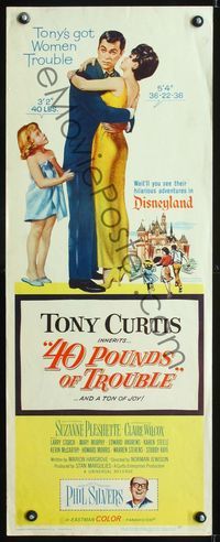 1q009 40 POUNDS OF TROUBLE insert movie poster '63 Tony Curtis & Suzanne Pleshette in Disneyland!