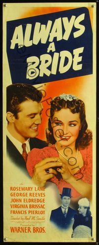 1q027 ALWAYS A BRIDE insert poster '40 great romantic close up of Rosemary Lane & George Reeves!
