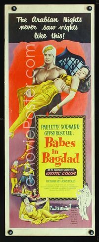 1q037 BABES IN BAGDAD insert movie poster '52 Paulette Goddard, Gypsy Rose Lee, sexy art!