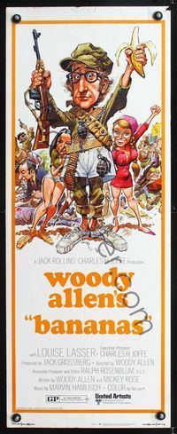 1q046 BANANAS insert movie poster '71 great Jack Davis art of Woody Allen!