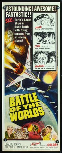 1q053 BATTLE OF THE WORLDS insert '61 cool Italian sci-fi, flying saucers from an enemy planet!