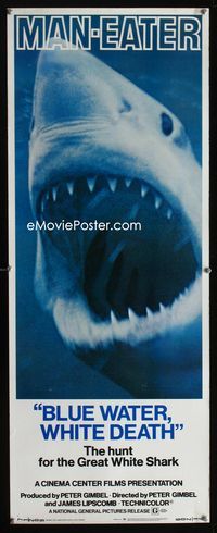 1q071 BLUE WATER, WHITE DEATH insert movie poster '71 cool super close image of great white shark!
