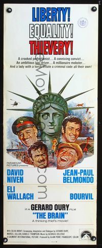 1q074 BRAIN insert poster '69 David Niven, Jean-Paul Belmondo, Eli Wallach, Bourvil, Le Cerveau!