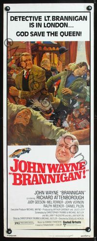 1q076 BRANNIGAN insert movie poster '75 great art of fighting John Wayne in England!