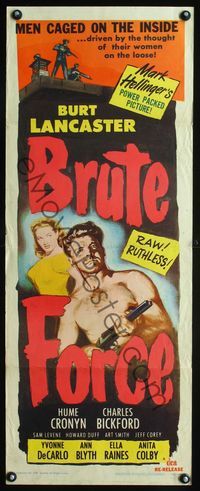 1q080 BRUTE FORCE insert movie poster R56 artwork of Burt Lancaster with shotgun & Yvonne DeCarlo!