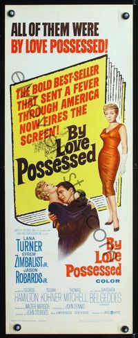 1q084 BY LOVE POSSESSED insert movie poster '61 sexy full length Lana Turner, Efrem Zimbalist Jr.