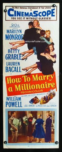 1q328 HOW TO MARRY A MILLIONAIRE insert movie poster '53 artwork & color photo of Marilyn Monroe!