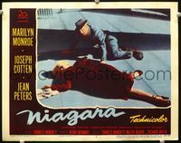 1r037 NIAGARA movie lobby card #5 '53 close up of Joseph Cotten with unconscious Marilyn Monroe!