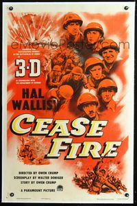 1s119 CEASE FIRE linen one-sheet poster '53 Hal Wallis, cool 3-D artwork of Korean War soldiers!