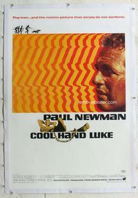 1s124 COOL HAND LUKE linen one-sheet '67 Paul Newman prison escape classic, cool art by James Bama!