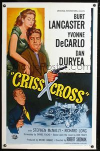1s127 CRISS CROSS linen 1sheet R58 art of Burt Lancaster, Yvonne De Carlo & Dan Duryea, film noir!