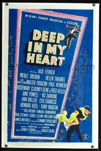 1s133 DEEP IN MY HEART linen one-sheet movie poster '54 MGM's finest all-star musical in color!
