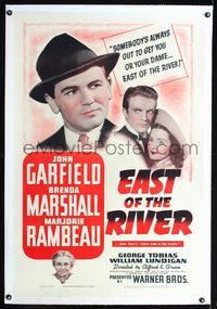 1s147 EAST OF THE RIVER linen one-sheet '40 John Garfield in New York's other side of the tracks!