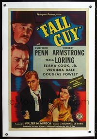 1s152 FALL GUY linen one-sheet '47 Robert Armstrong, film noir from a story by Cornell Woolrich!