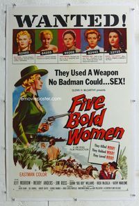 1s157 FIVE BOLD WOMEN linen one-sheet poster '59 Merry Anders used a weapon no badman could... SEX!