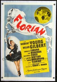 1s159 FLORIAN linen D one-sheet poster '40 Robert Young, Helen Gilbert & a beautiful dressage horse!