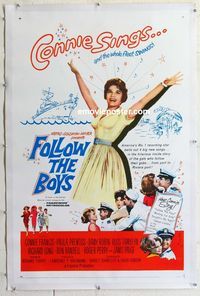 1s163 FOLLOW THE BOYS linen one-sheet '63 Connie Francis sings and the whole Navy fleet swings!