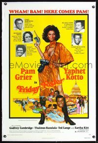 1s165 FRIDAY FOSTER linen one-sheet poster '76 artwork of sexiest Pam Grier with gun and camera!