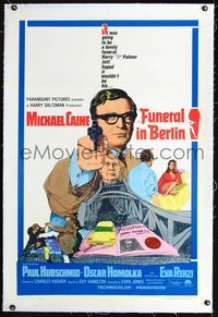 1s168 FUNERAL IN BERLIN linen one-sheet '67 cool artwork of Michael Caine, directed by Guy Hamilton!