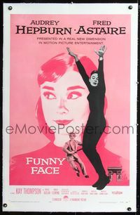 1s169 FUNNY FACE linen one-sheet poster '57 best artwork of dancing Audrey Hepburn & Fred Astaire!