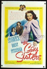 1s170 GAY SISTERS linen one-sheet poster '42 sexy full-length image of bad sister Barbara Stanwyck!