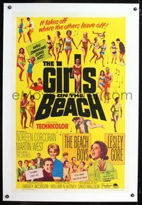 1s175 GIRLS ON THE BEACH linen one-sheet '65 Beach Boys, Lesley Gore, LOTS of sexy babes in bikinis!