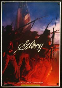 1s176 GLORY linen teaser one-sheet '89 completely different full art of black Civil War soldiers!