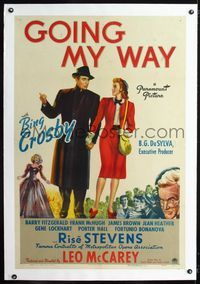 1s178 GOING MY WAY linen one-sheet '44 Bing Crosby & Barry Fitzgerald in Leo McCarey's classic!