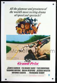 1s182 GRAND PRIX linen 1sh '67 Formula One race car driver James Garner, artwork by Howard Terpning!