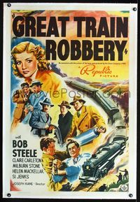1s185 GREAT TRAIN ROBBERY linen 1sheet '41 Bob Steele, no connection with the 1903 Edison version!