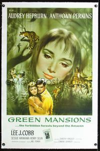 1s186 GREEN MANSIONS linen one-sheet '59 cool Joseph Smith art of Audrey Hepburn & Anthony Perkins!