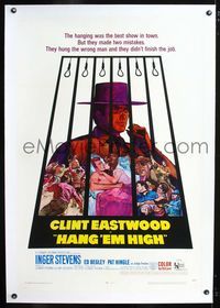 1s189 HANG 'EM HIGH linen 1sh '68 Clint Eastwood, they hung the wrong man and didn't finish the job!