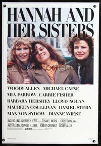 1s190 HANNAH & HER SISTERS linen 1sheet '86 Woody Allen, Mia Farrow, Carrie Fisher, Barbara Hershey